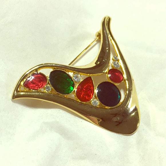 Gold tone enamel vintage partridge pin jewel tone glam retro art deco bird pin - Picture 12 of 16